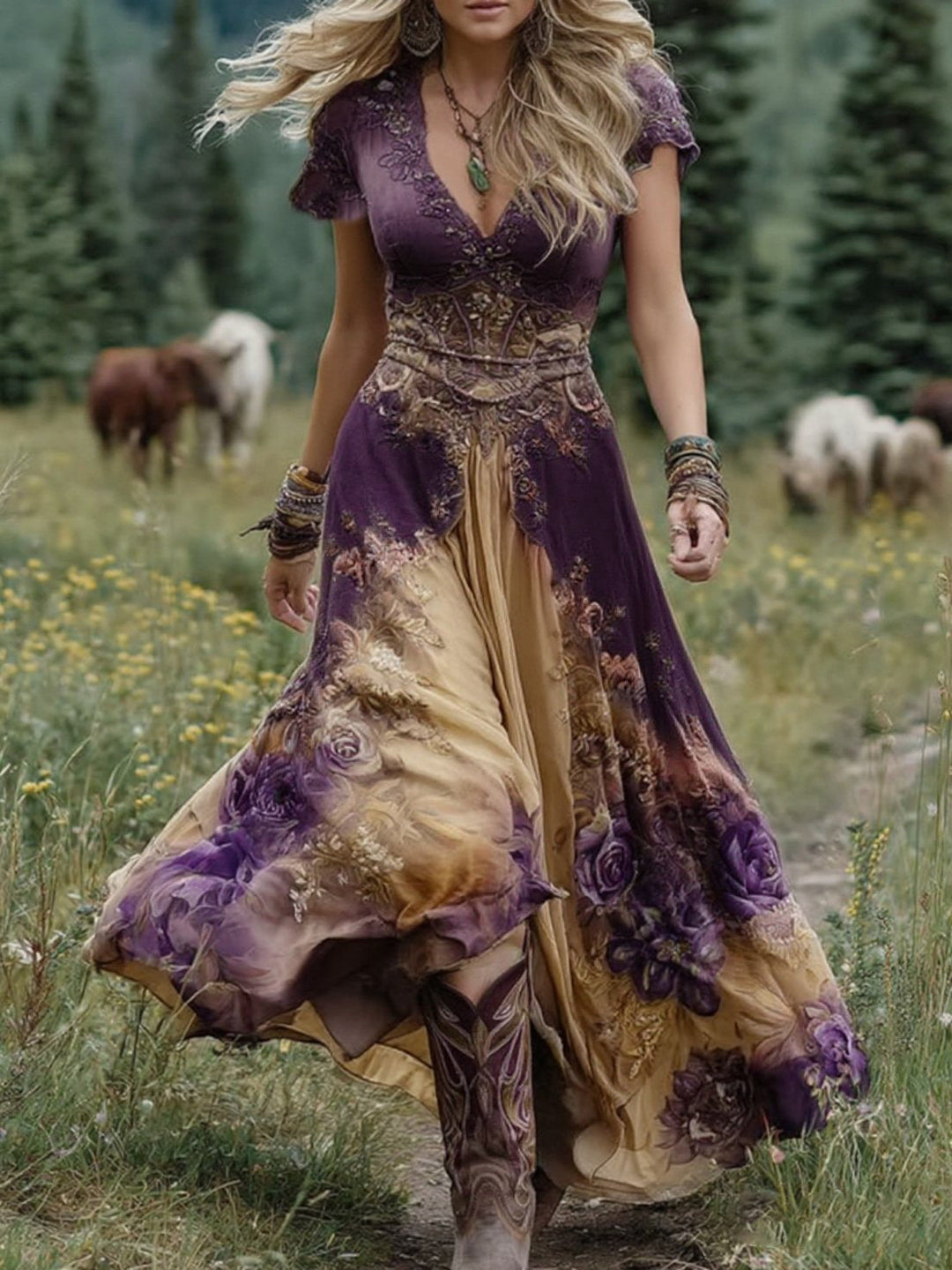 Amelia Blumen Maxikleid mit V-Ausschnitt foto 6