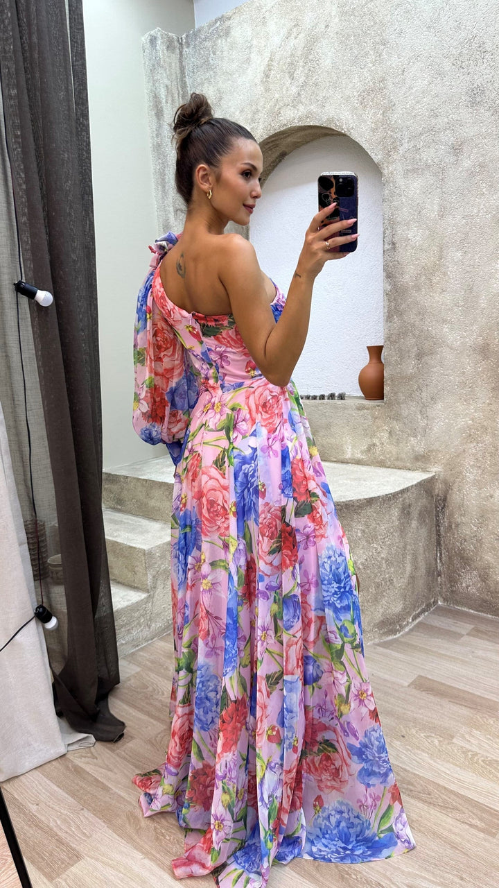 Anke Florales Chiffon-Sommerkleid One-Shoulder mit Beinschlitz Foto 4