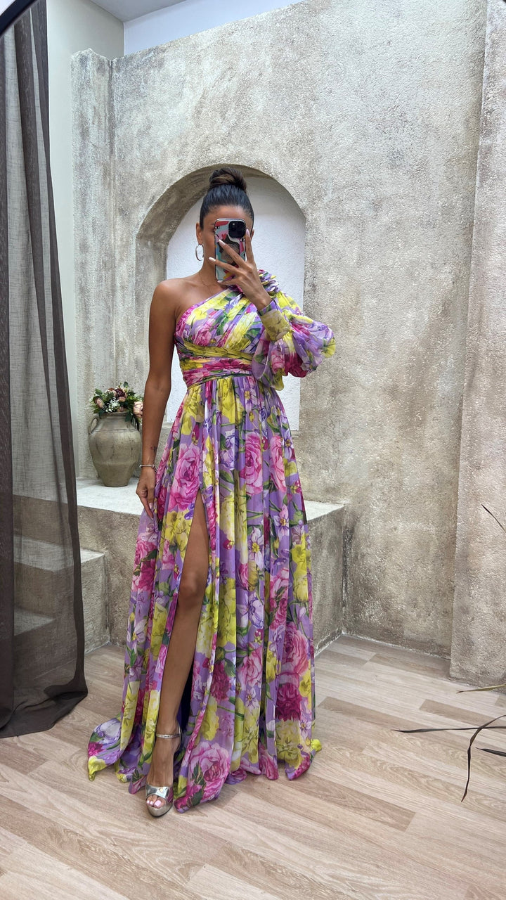 Anke Florales Chiffon-Sommerkleid One-Shoulder mit Beinschlitz Foto 6