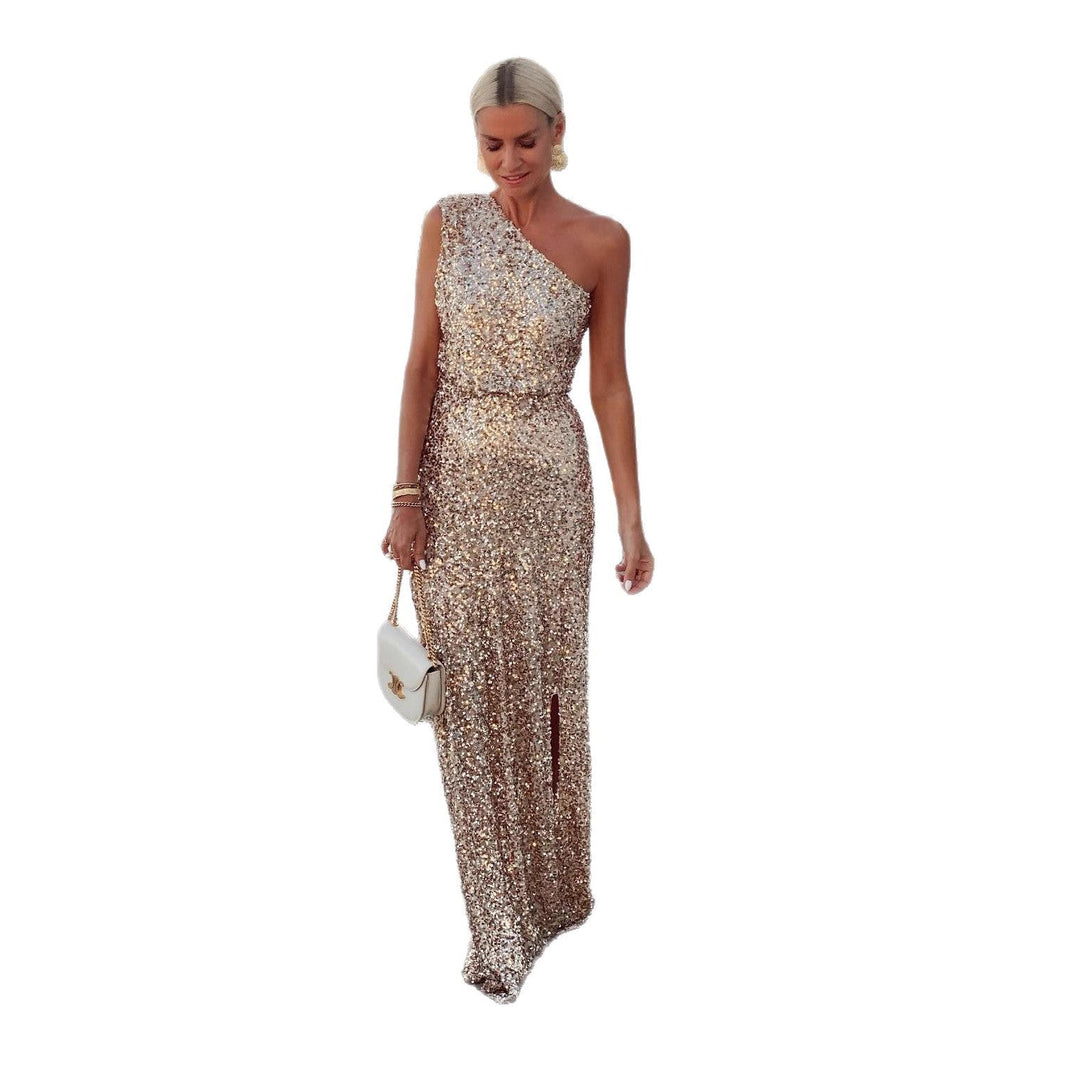 Astrid Pailletten-Abendkleid im One-Shoulder-Schnitt mit Beinschlitz Foto 5