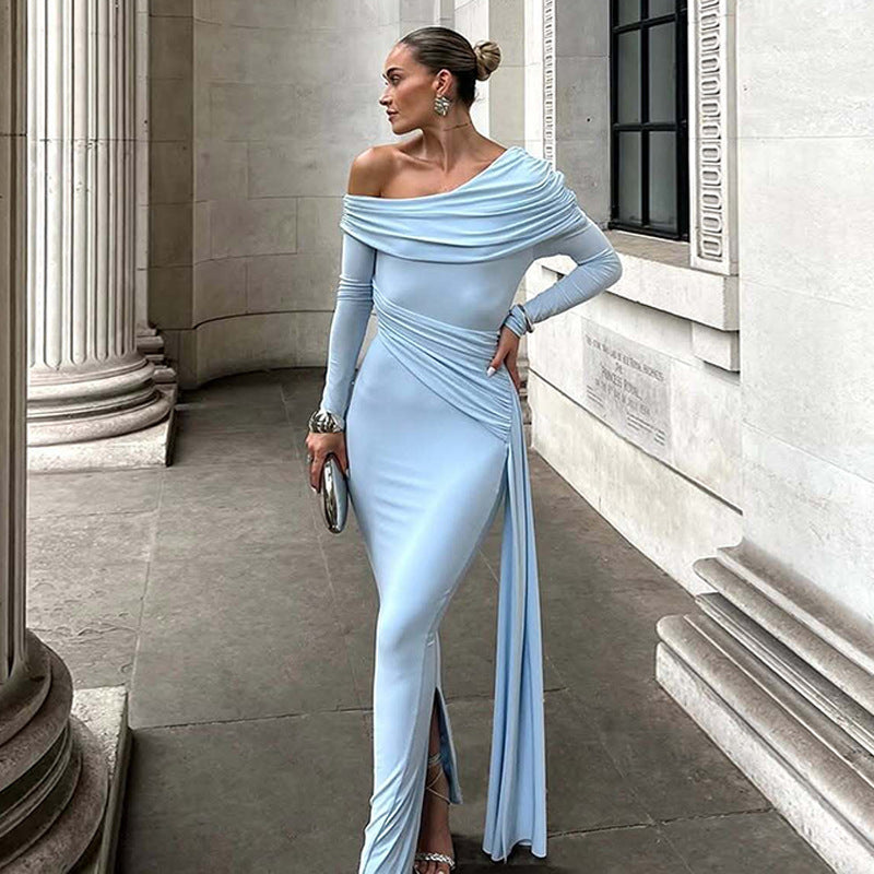 Berit Schulterfreies Abendkleid mit langen Ärmeln Foto 2