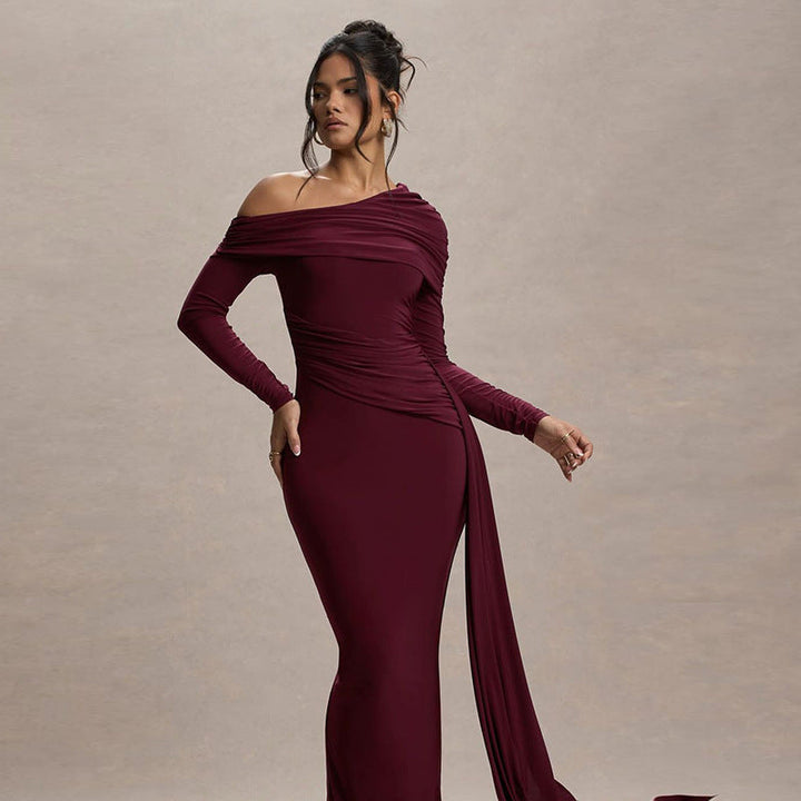 Berit Schulterfreies Abendkleid mit langen Ärmeln Foto 3