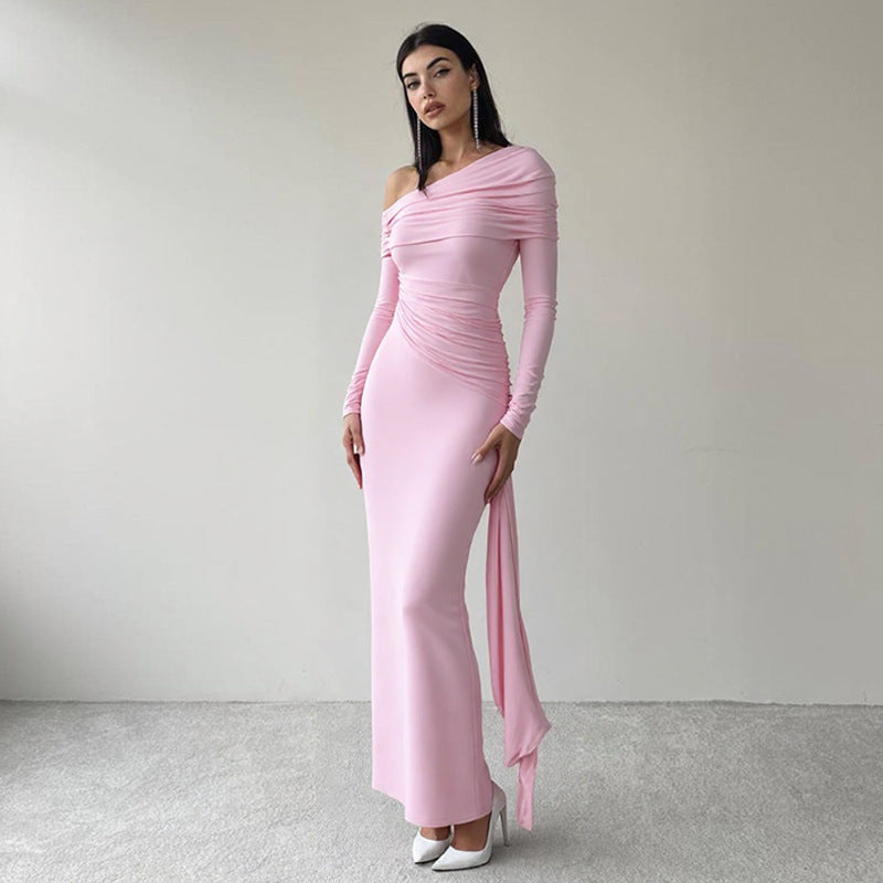 Berit Schulterfreies Abendkleid mit langen Ärmeln Foto 7