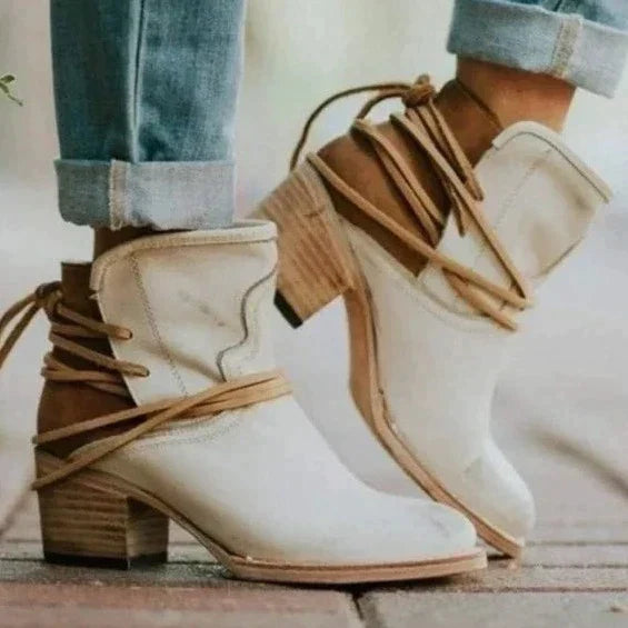 Braune Stiefeletten Damen aus hochwertigem Leder in Beige