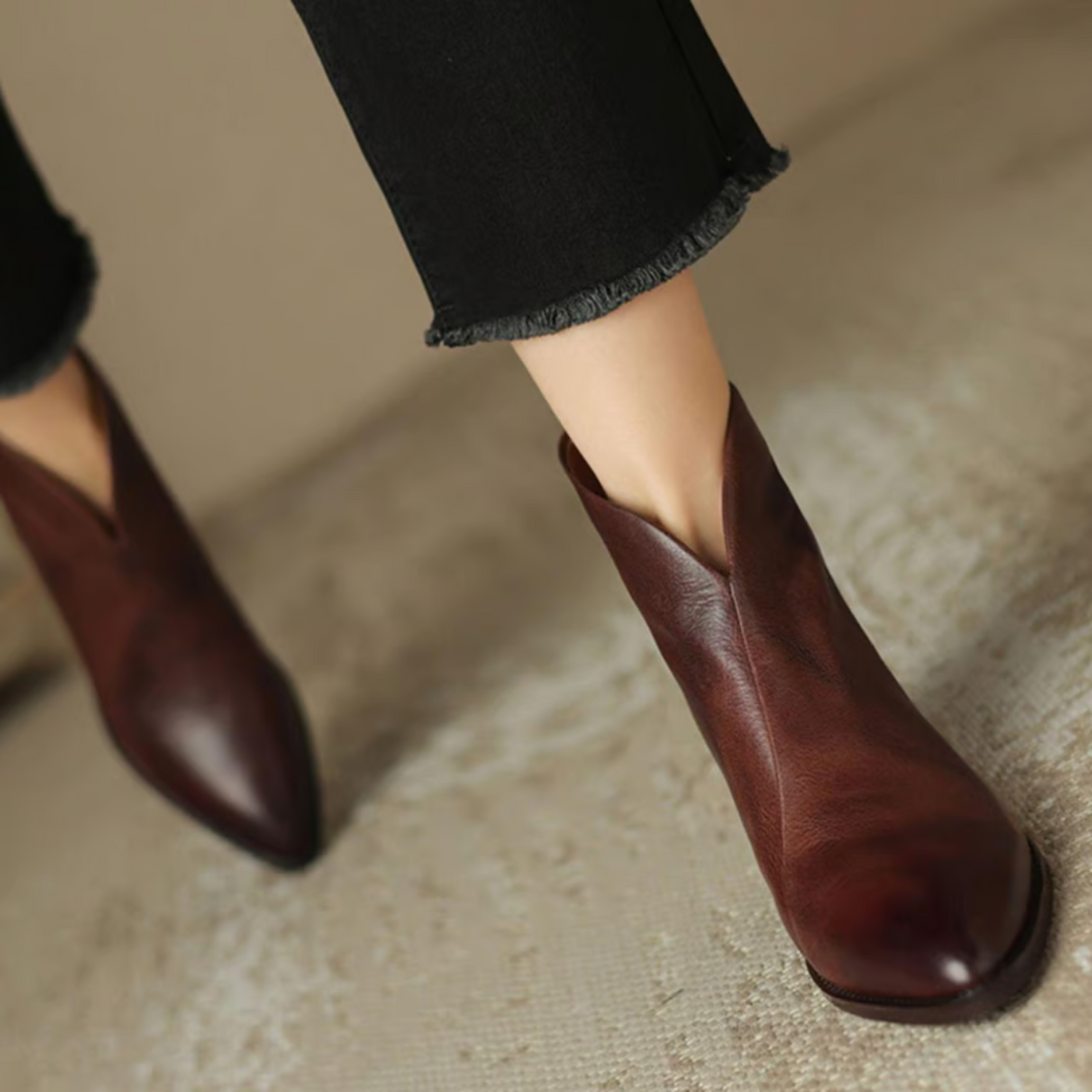 Braune Stiefeletten Damen mit niedrigem Absatz (6)