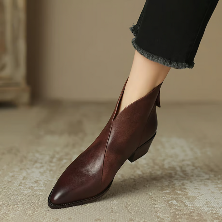 Braune Stiefeletten Damen mit niedrigem Absatz (7)