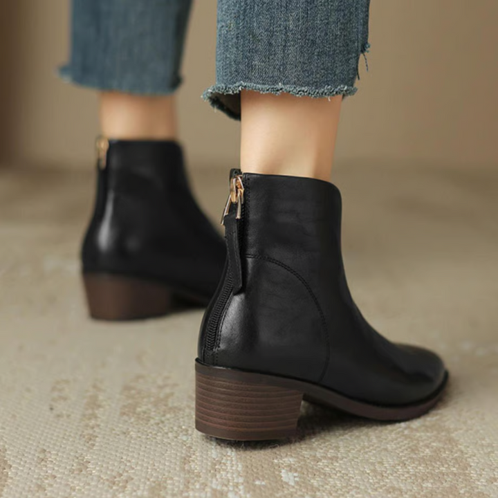 Braune Stiefeletten Damen mit niedrigem Absatz (9)