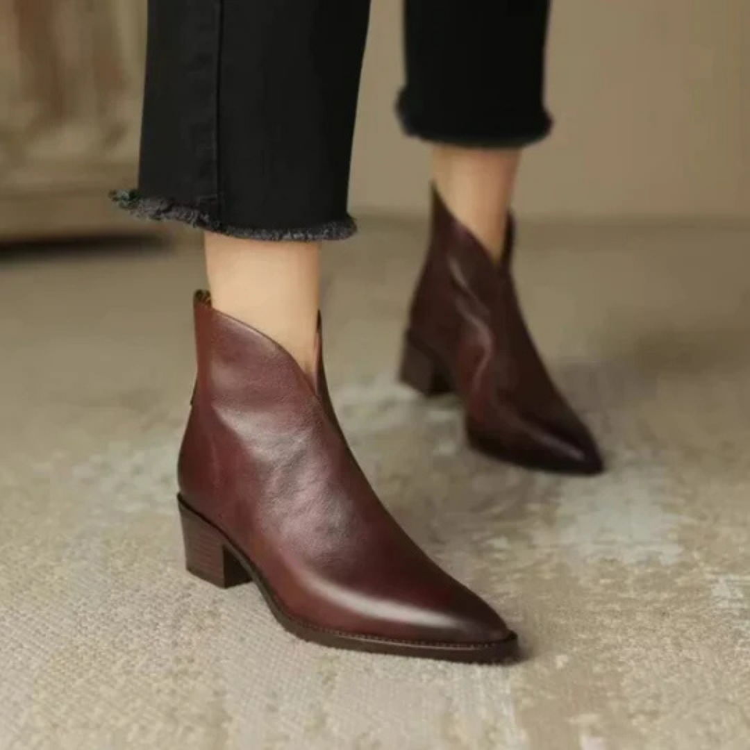 Braune Stiefeletten Damen mit niedrigem Absatz in Braun