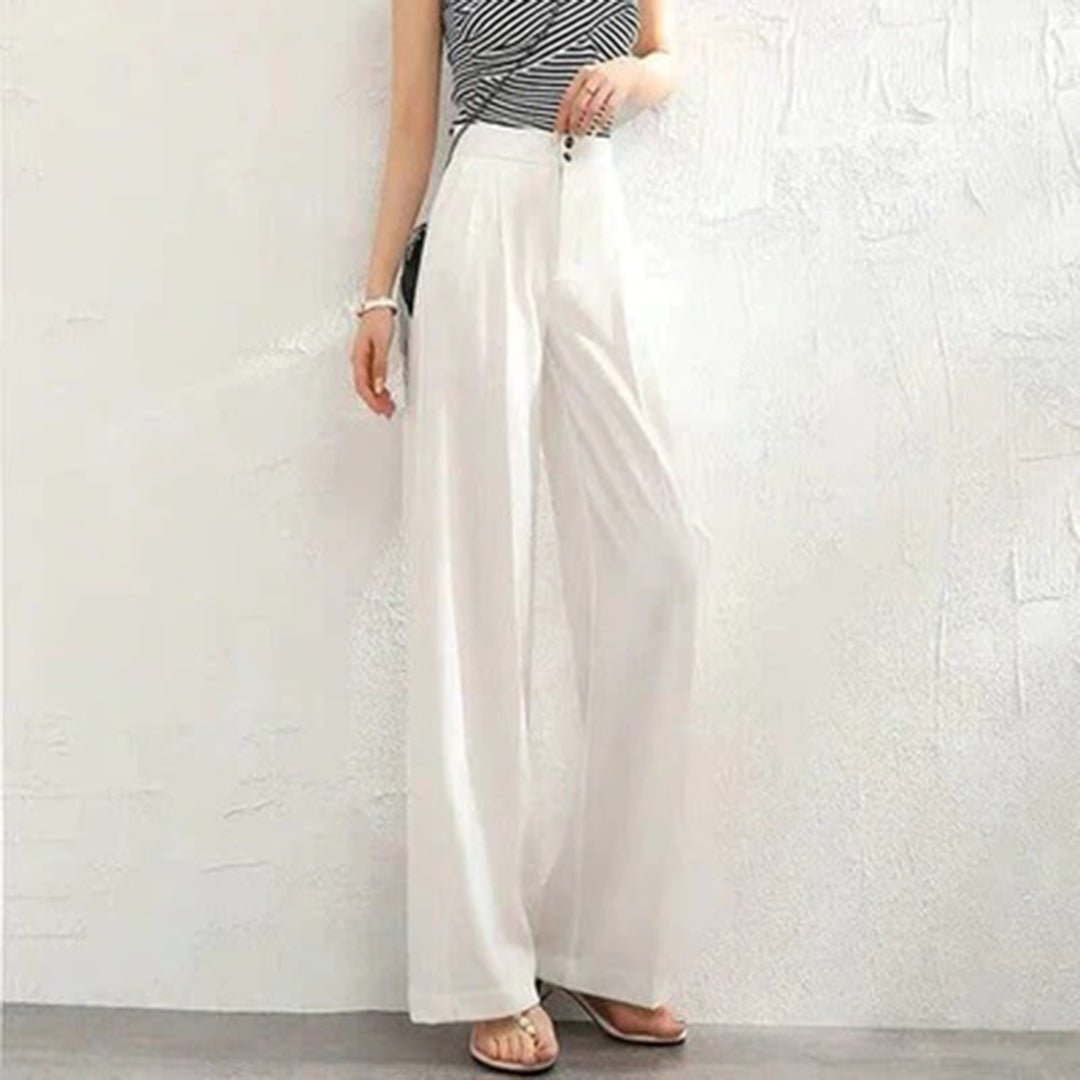 Cara Leinen-Palazzohose mit weitem Bein und hohem Bund Foto 1