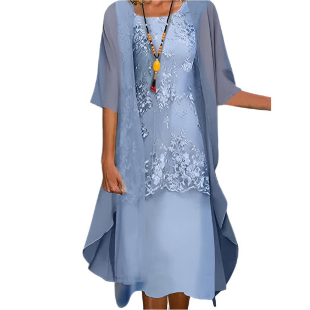 Charlotte Fließendes Midikleid mit transparenten Ärmeln für Hochzeitsgäste Foto 1