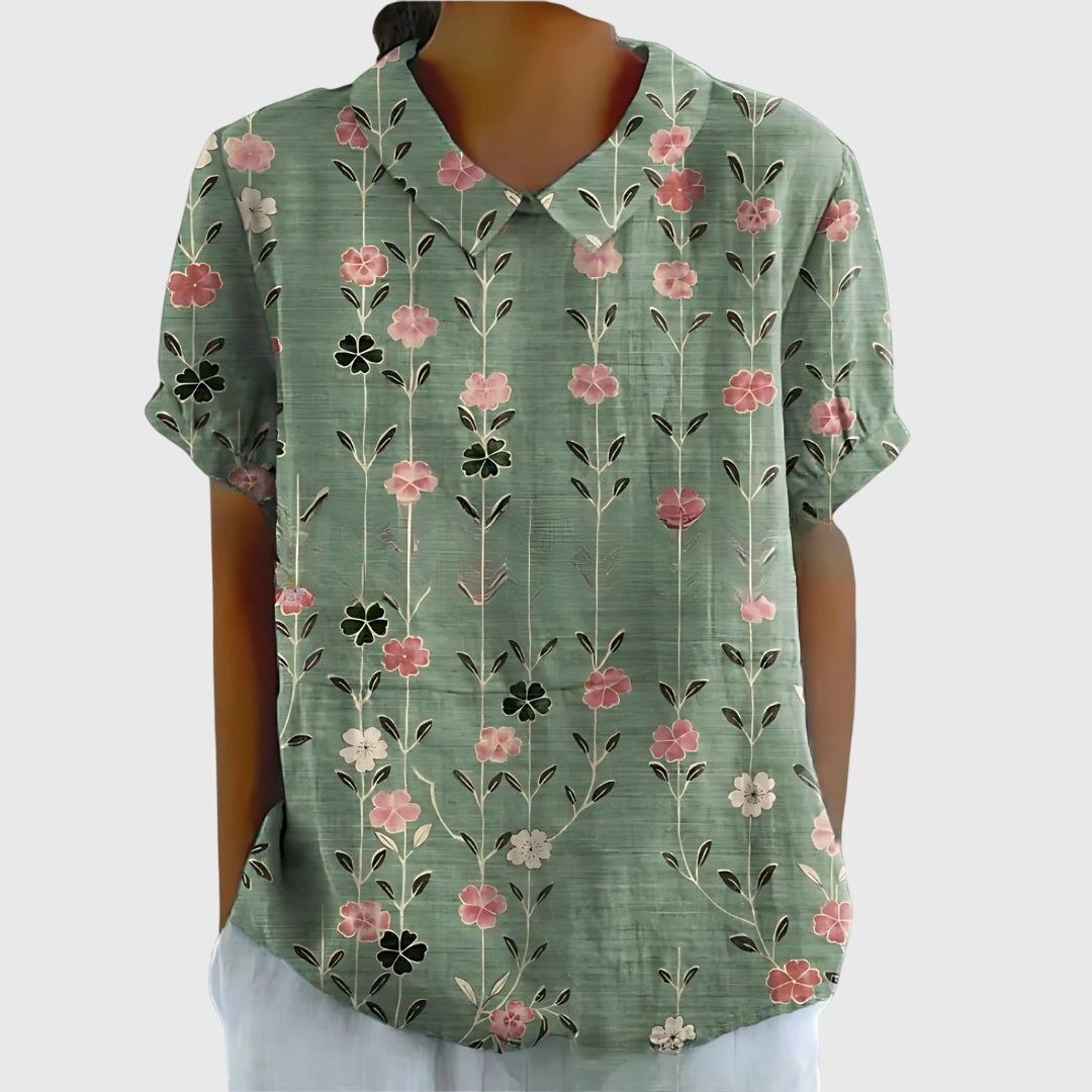 Coba Florale Kurzarm-Bluse mit Kragen Foto 1