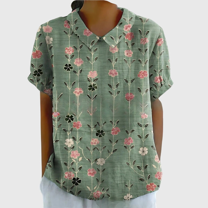 Coba Florale Kurzarm-Bluse mit Kragen Foto 1