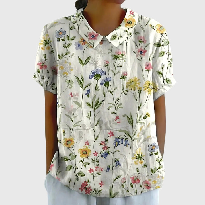Coba Florale Kurzarm-Bluse mit Kragen Foto 3