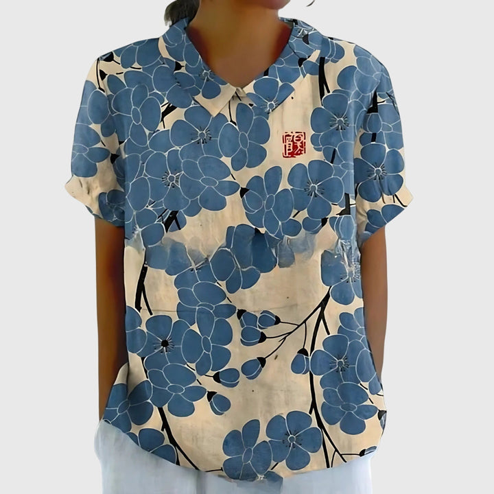 Coba Florale Kurzarm-Bluse mit Kragen Foto 4