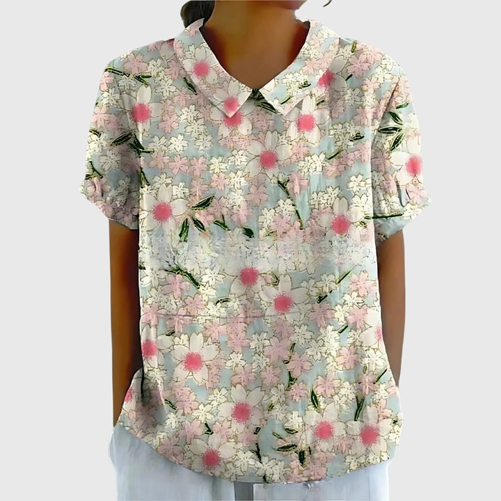 Coba Florale Kurzarm-Bluse mit Kragen Foto 5