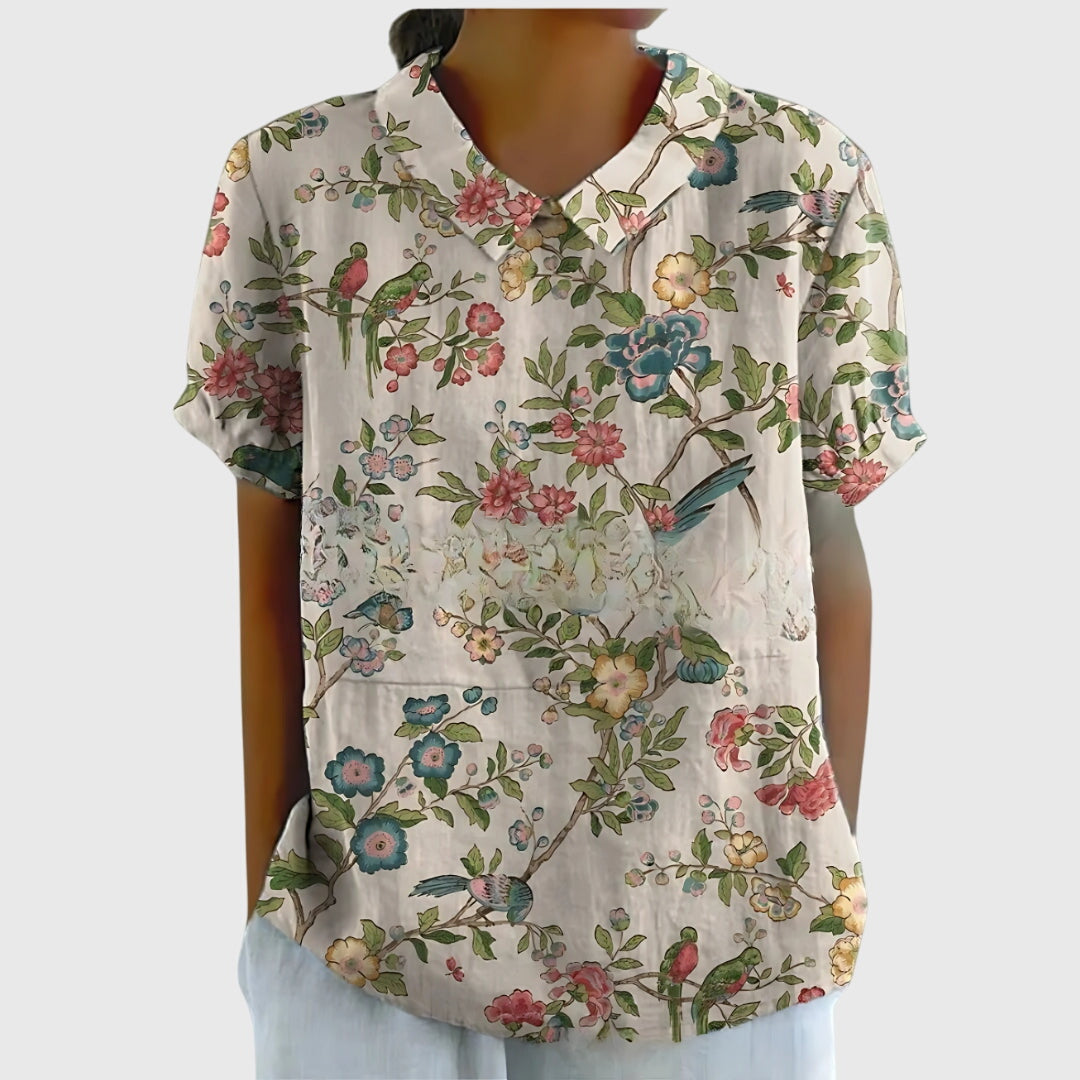 Coba Florale Kurzarm-Bluse mit Kragen Foto 6