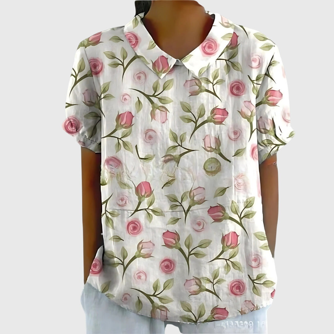 Coba Florale Kurzarm-Bluse mit Kragen Foto 7