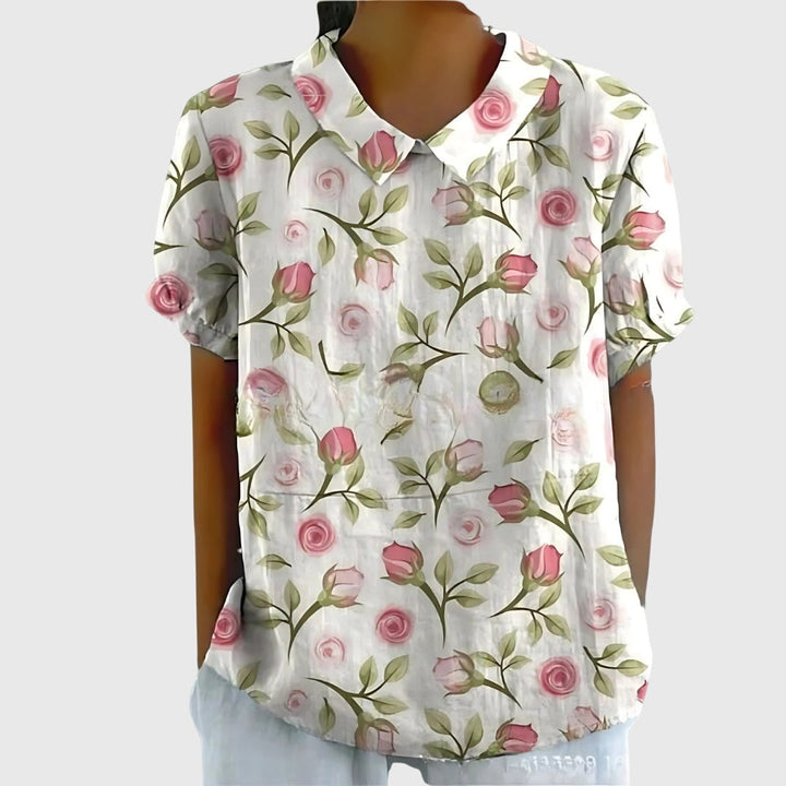 Coba Florale Kurzarm-Bluse mit Kragen Foto 7