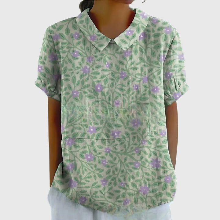 Coba Florale Kurzarm-Bluse mit Kragen Foto 8