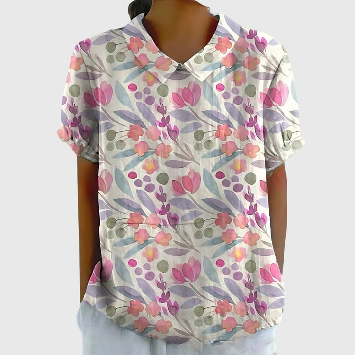 Coba Florale Kurzarm-Bluse mit Kragen Foto 9