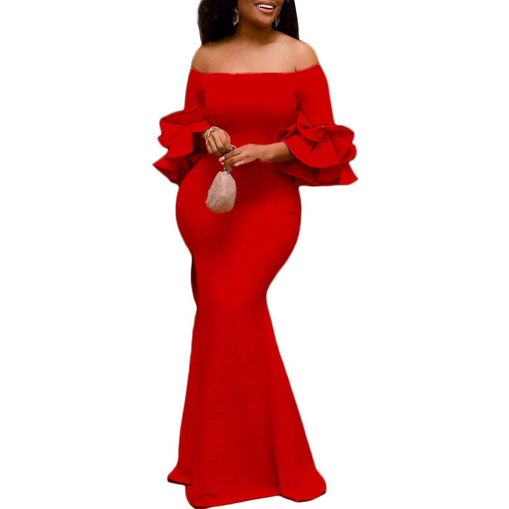 Dagny Weißes Meerjungfrau-Abendkleid mit Volantärmeln Foto 5
