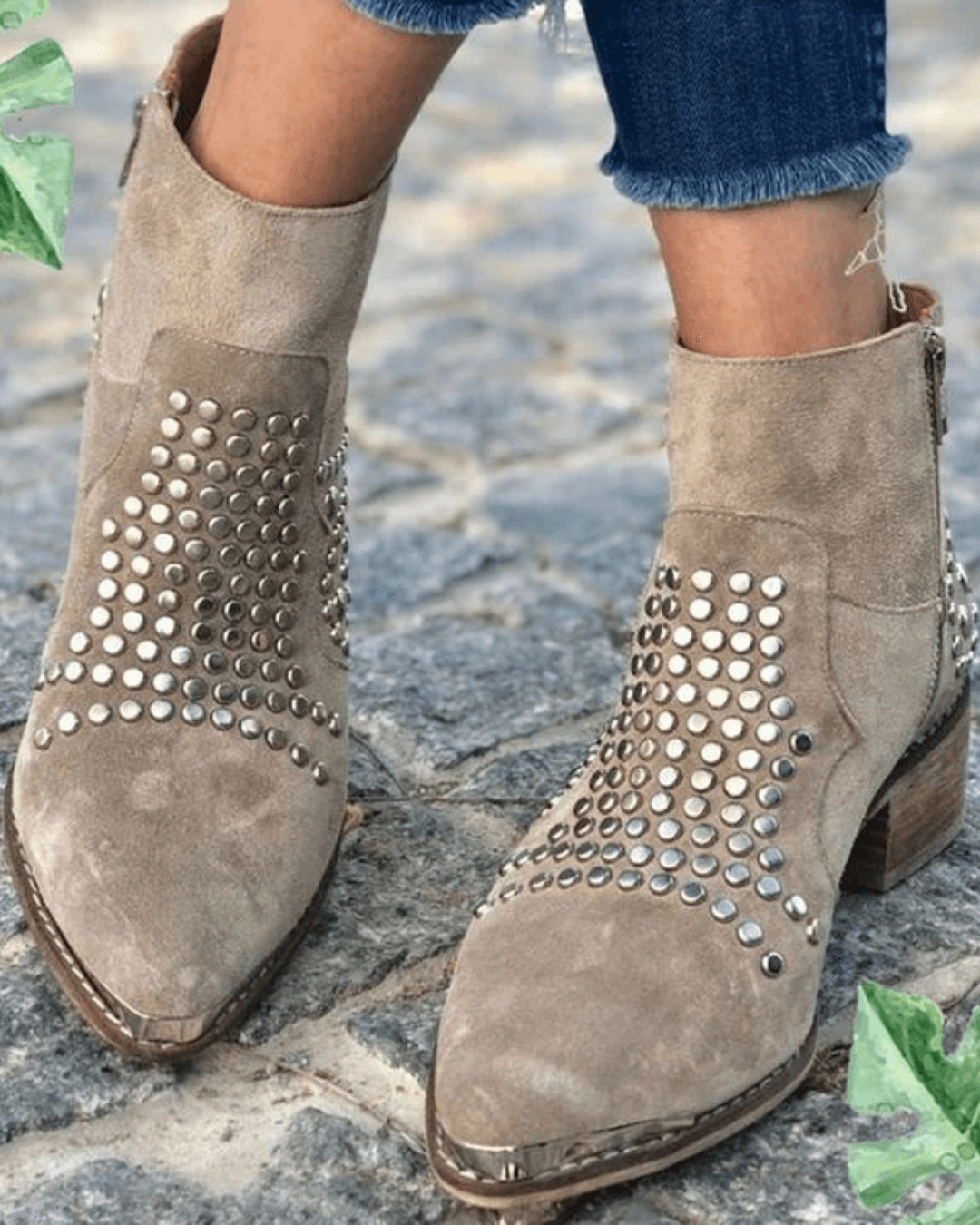 Damen Ankle Boots mit Spitzschuh und Nieten