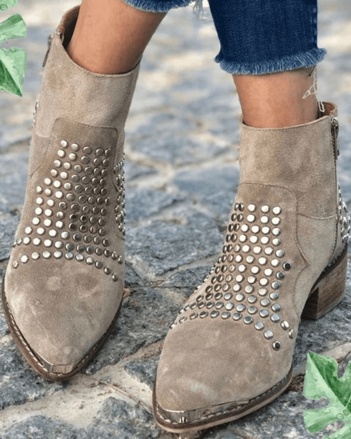 Damen Ankle Boots mit Spitzschuh und Nieten
