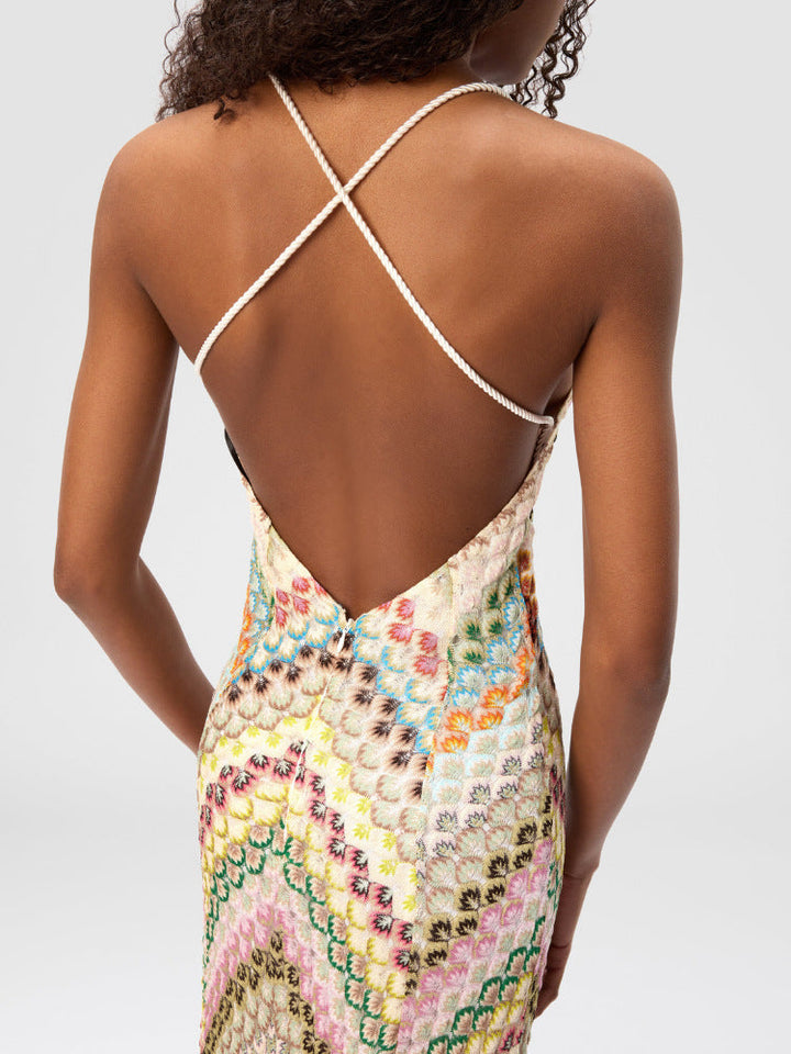 Damen Boho Häkel-Maxikleid für Hochzeitsgäste mit V-Ausschnitt (7)