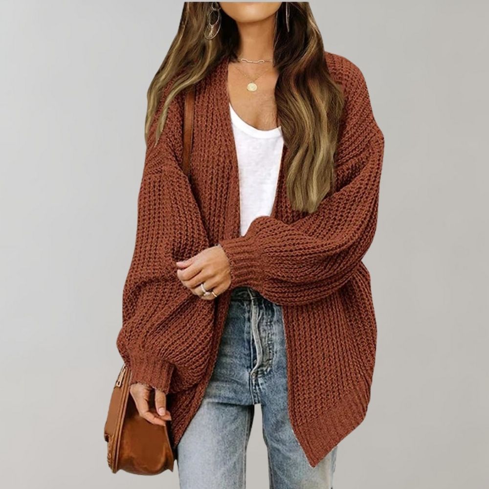 Damen Cardigan aus weichem Strick für Herbst in Kaffee