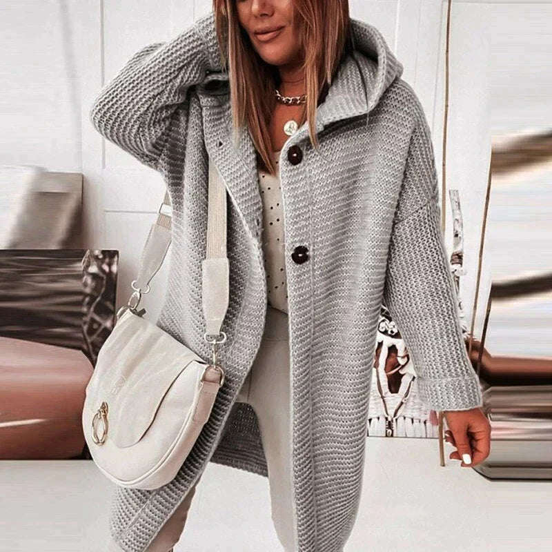 Damen Cardigan Lange mit Kapuze in Grau
