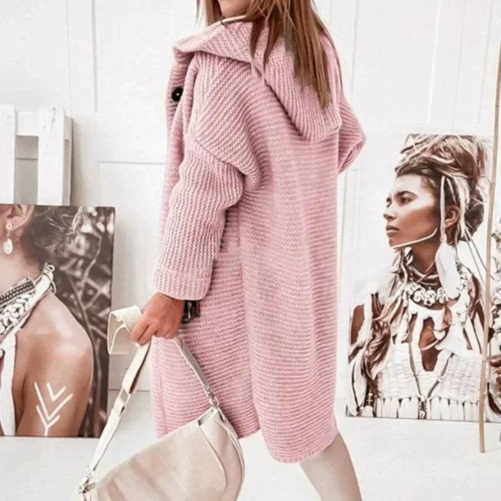 Damen Cardigan Lange mit Kapuze in Rosa 2