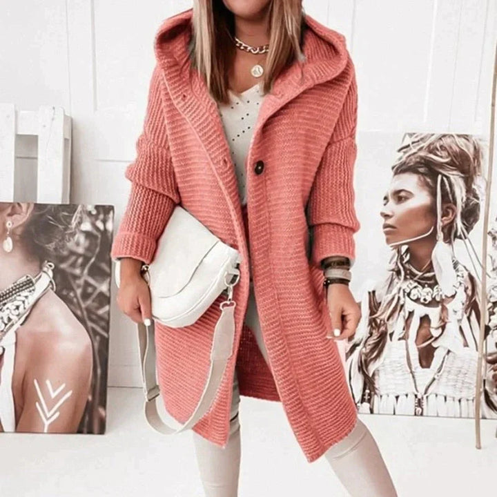 Damen Cardigan Lange mit Kapuze in Rot