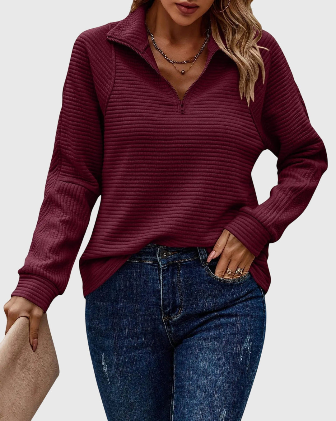 Damen Cardigan mit Reißverschluss elegant in Maroon