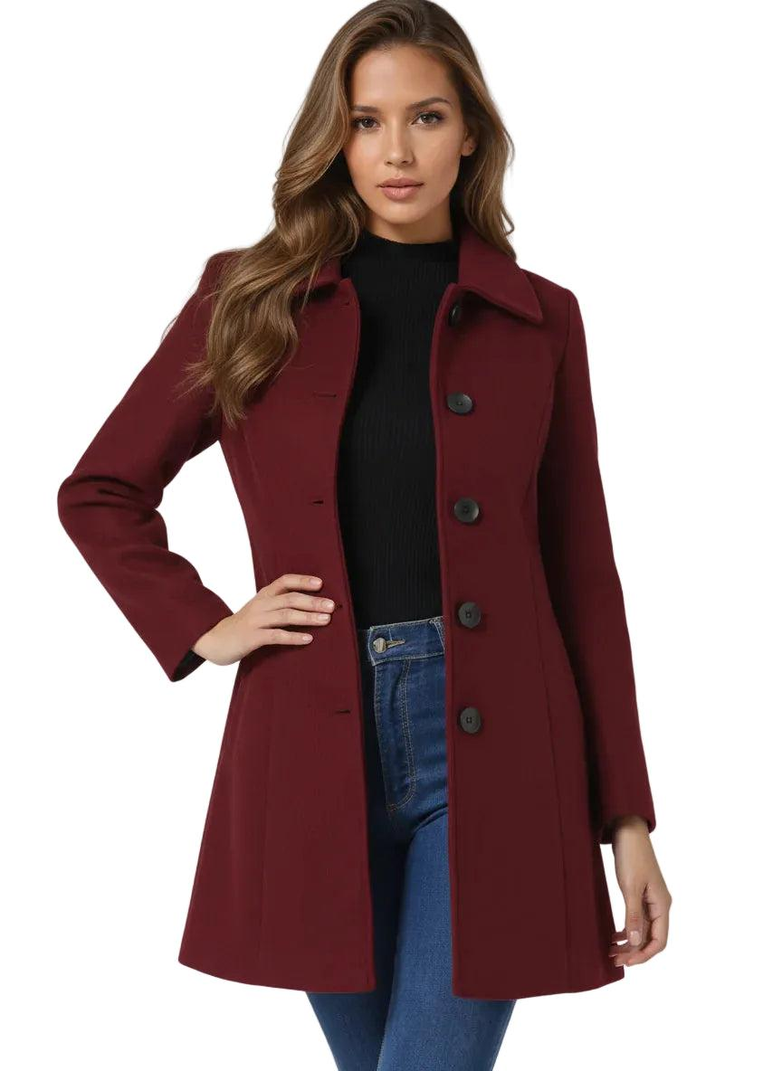 Damen Elegante Herbst-Jacke im Klassischen Schnitt in Burgund