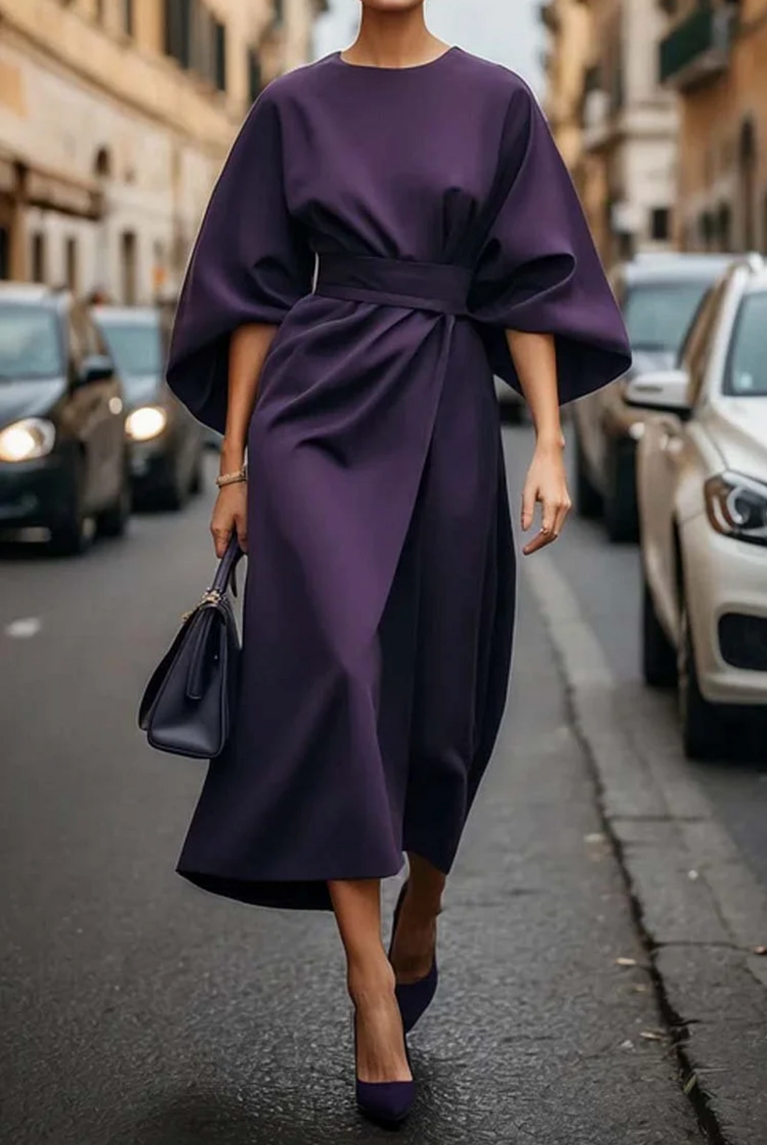 Damen Elegantes Abendkleid mit Laternen-Ärmeln in Lila