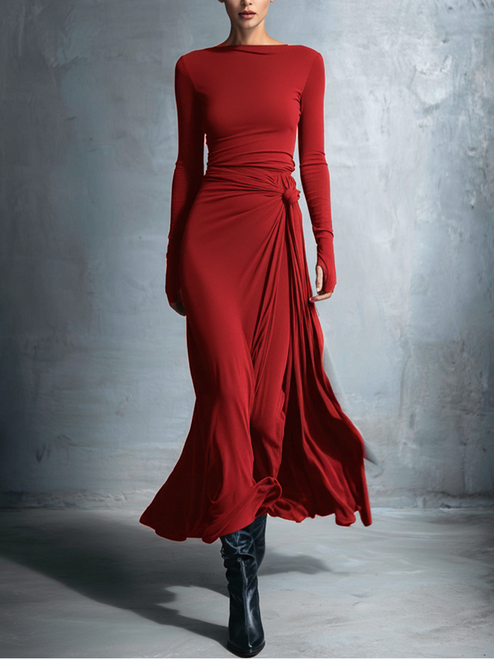 Damen Festliches Maxikleid im Wickelstil in Burgunder