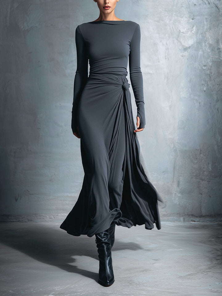 Damen Festliches Maxikleid im Wickelstil in Grau