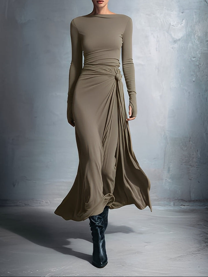 Damen Festliches Maxikleid im Wickelstil in Khaki