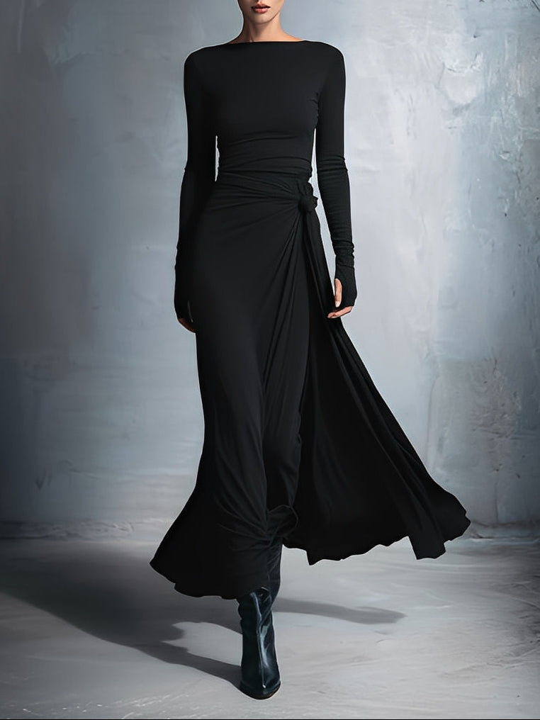 Damen Festliches Maxikleid im Wickelstil in Schwarz