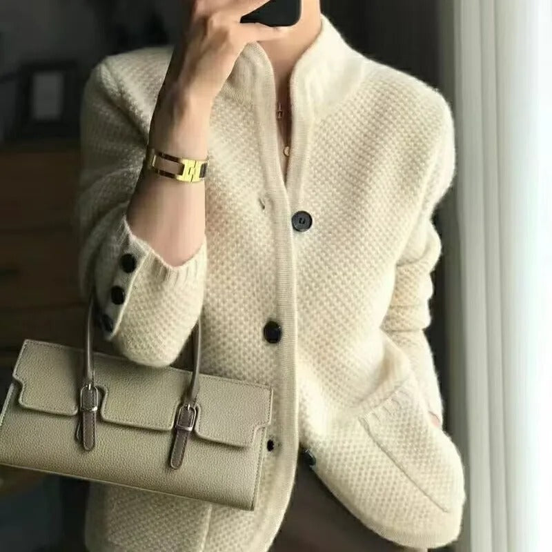 Damen Gerippte Strickjacke mit Mustern zum Schichten in Beige