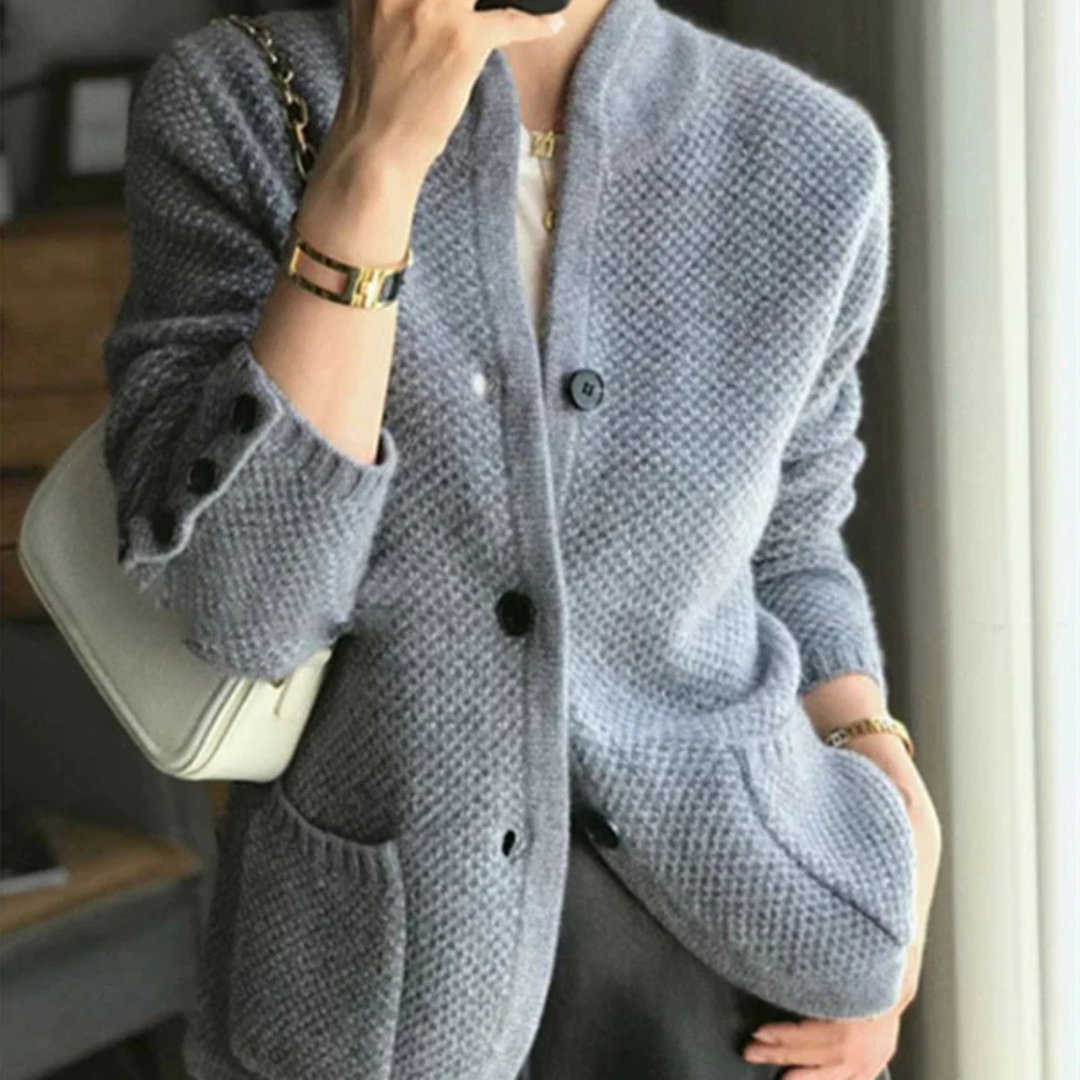 Damen Gerippte Strickjacke mit Mustern zum Schichten in Blau