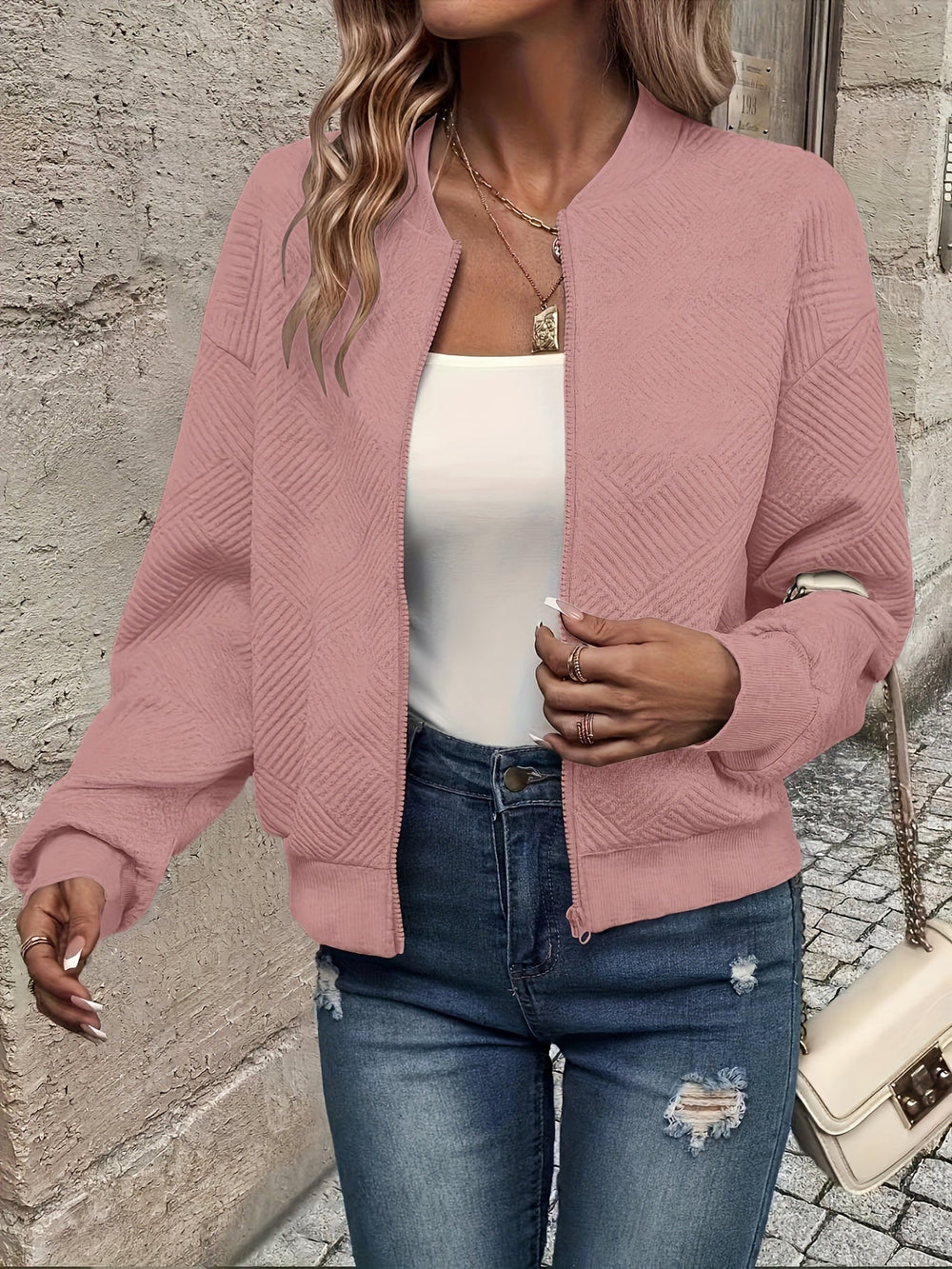 Damen Jacke im minimalistischen Design für Layering in Rosa