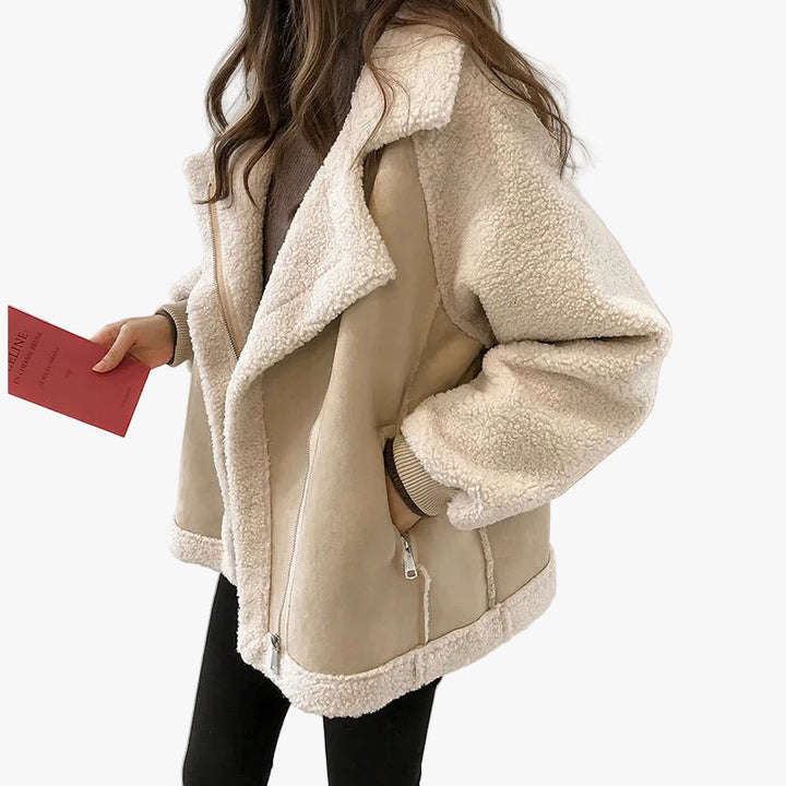 Damen Jacke mit Flausch-Kragen für Herbst in Beige