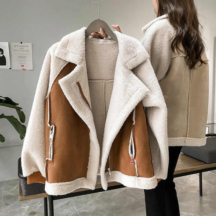 Damen Jacke mit Flausch-Kragen für Herbst in Braun
