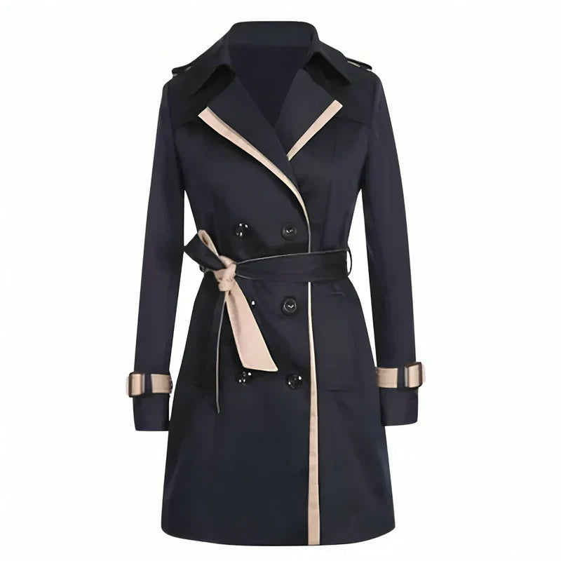 Damen Knielange Trench Jacke für Herbst in Schwarz