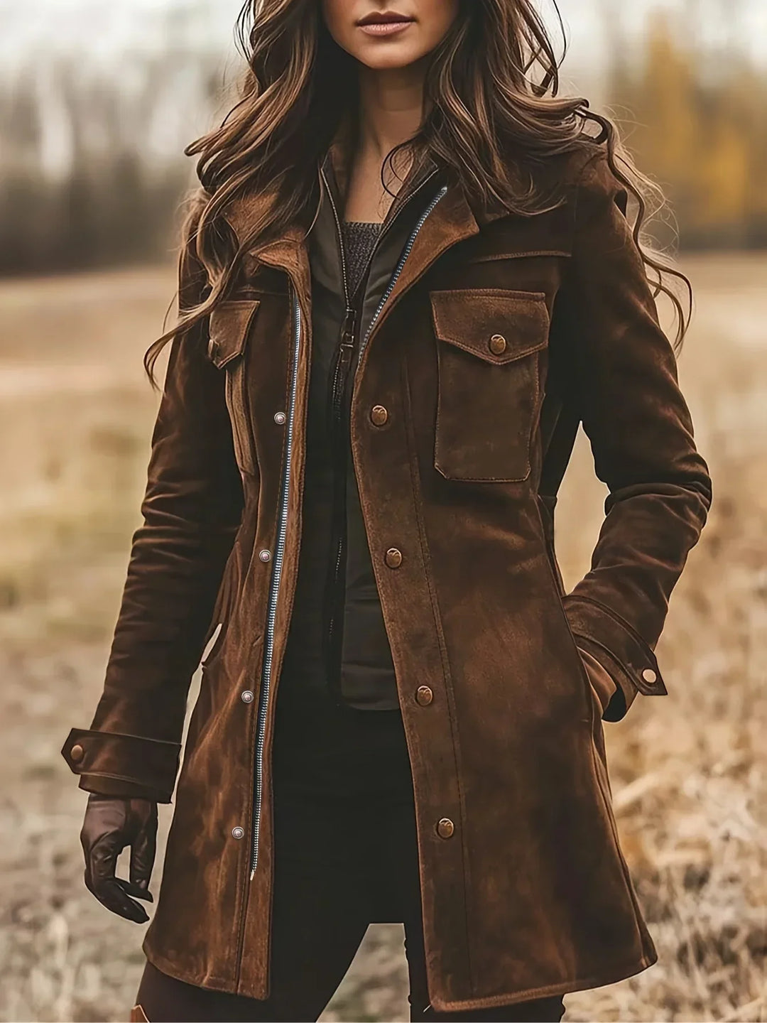 Damen Lange Jacke für den Herbst in Braun