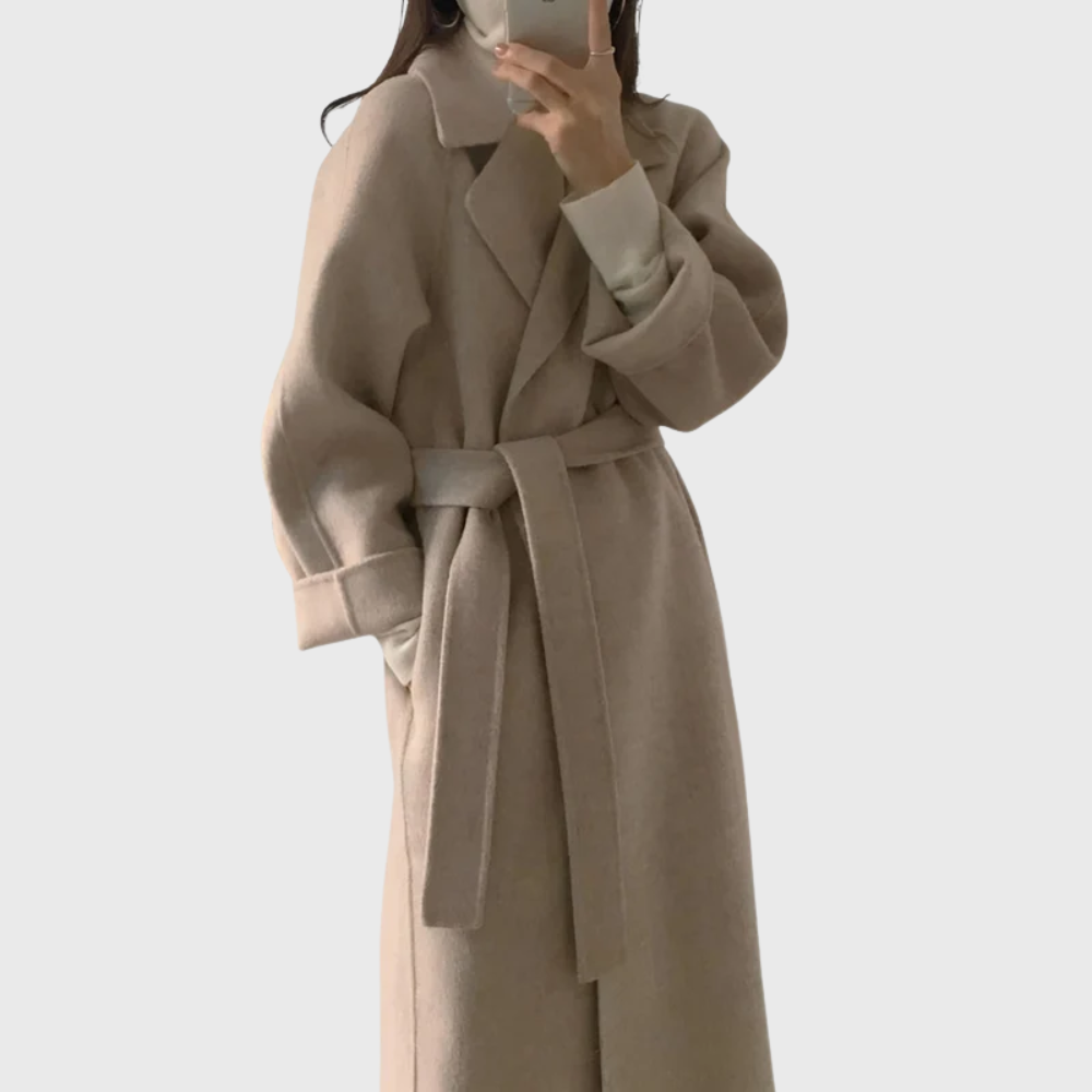 Damen Lange Jacke mit Gürtel für Herbst in Apricot