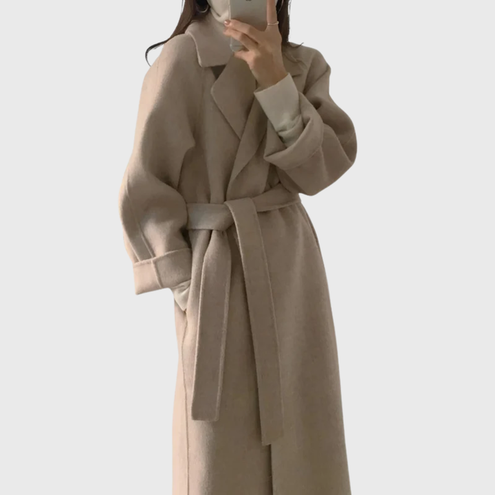 Damen Lange Jacke mit Gürtel für Herbst in Apricot