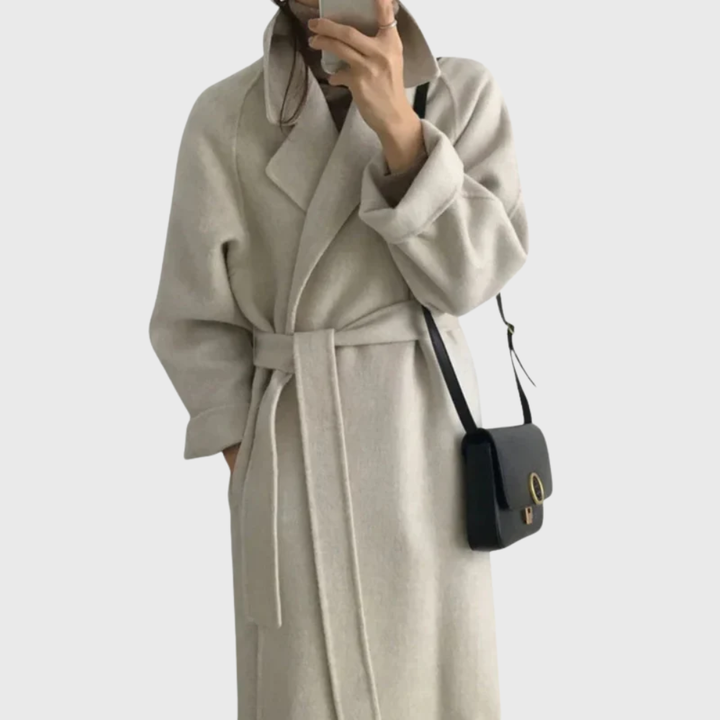 Damen Lange Jacke mit Gürtel für Herbst in Beige