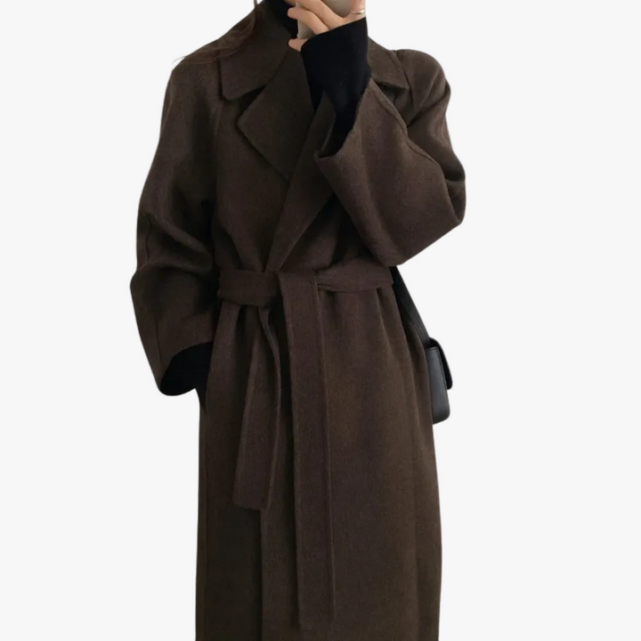 Damen Lange Jacke mit Gürtel für Herbst in Braun